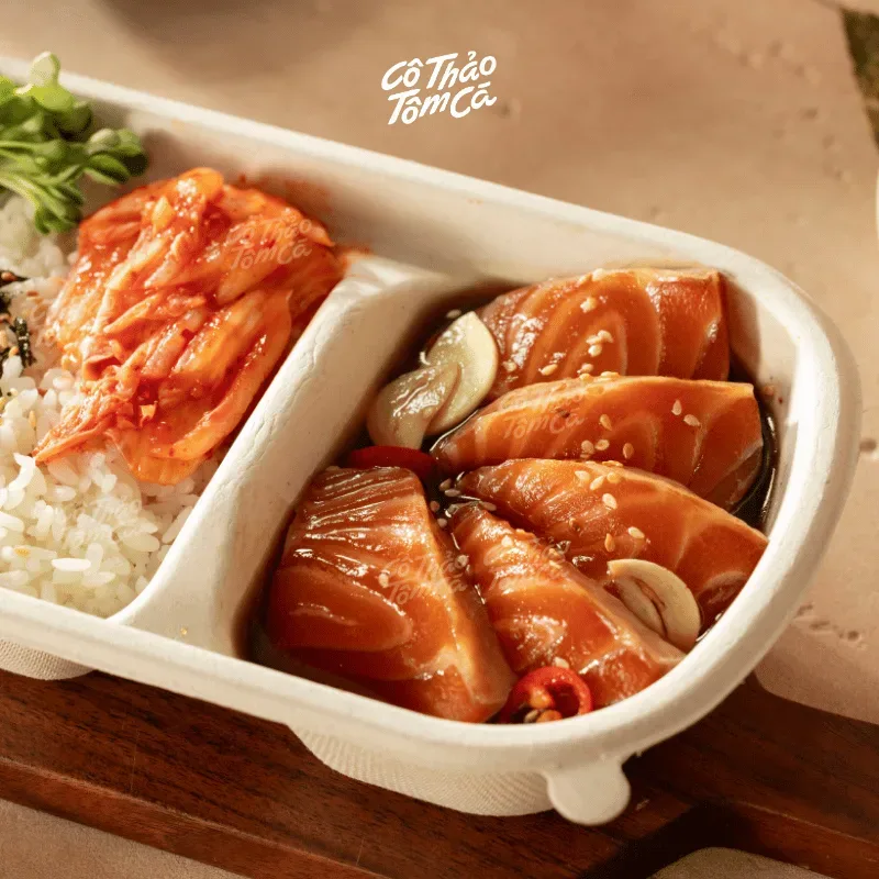 Set cơm cá hồi ngâm tương - Cô Thảo Tôm Cá