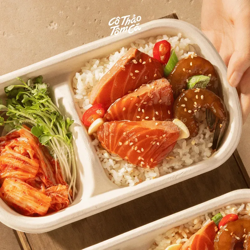 Set cơm cá hồi, tôm ngâm tương - Cô Thảo Tôm Cá