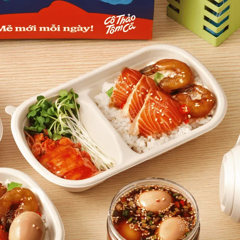 Set cơm cá hồi, tôm ngâm tương - Cô Thảo Tôm Cá