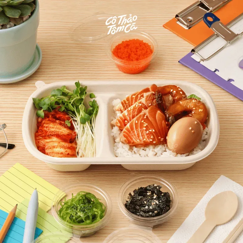Set cơm cá hồi, tôm, trứng ngâm tương - Cô Thảo Tôm Cá