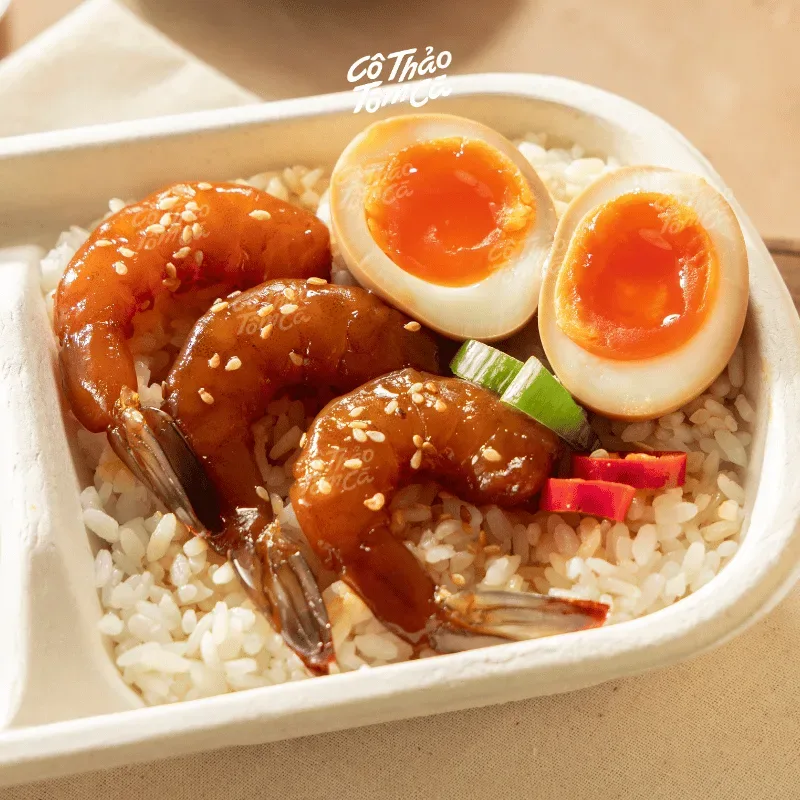 Set cơm tôm, trứng ngâm tương - Cô Thảo Tôm Cá
