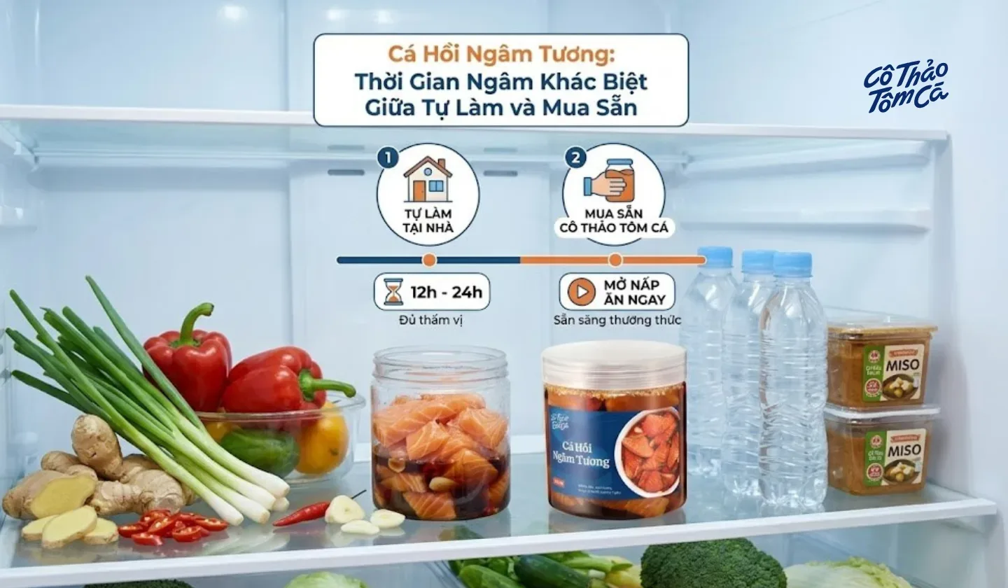 Bảo quản c&aacute; hồi đang ng&acirc;m trong tủ lạnh